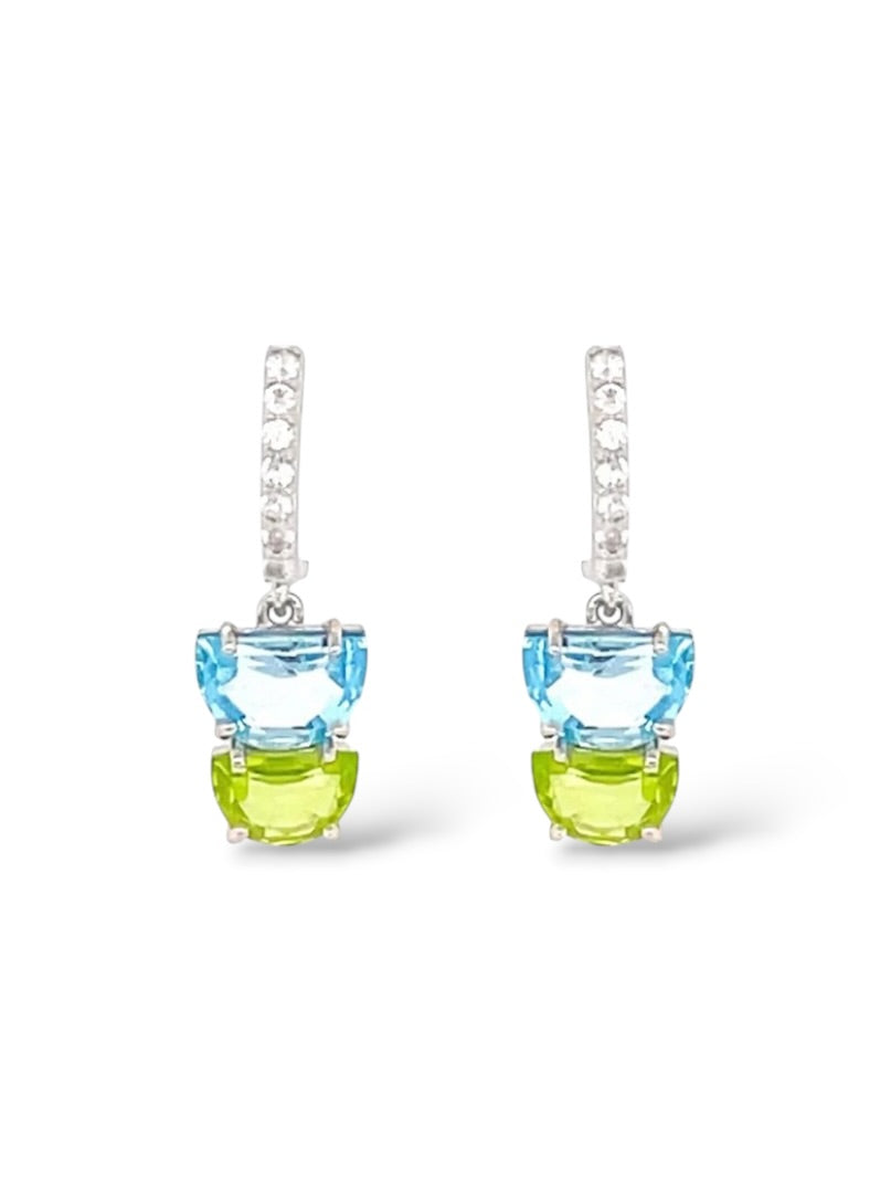 Pendulum Green Tourmaline & Blue Topaz Earrings