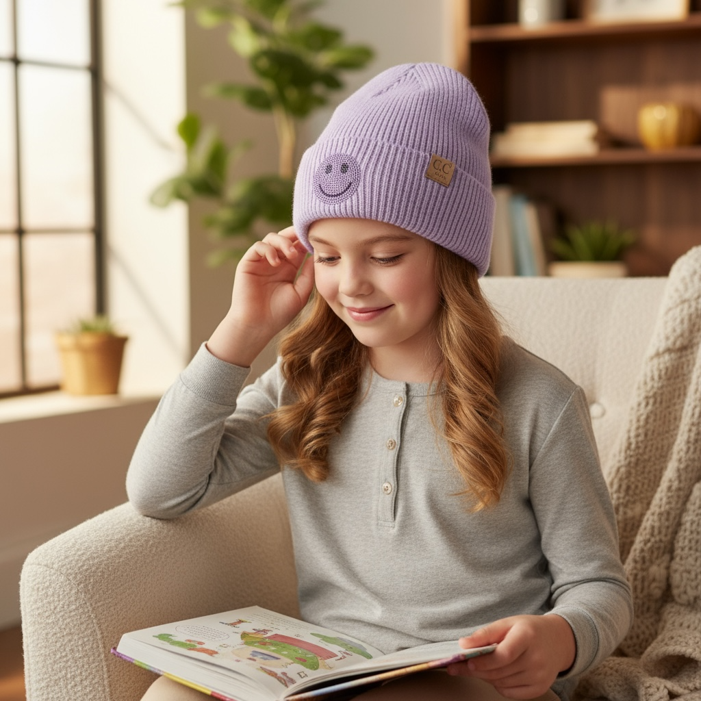 C.C Kids Smiley Face Rhinestone Beanie