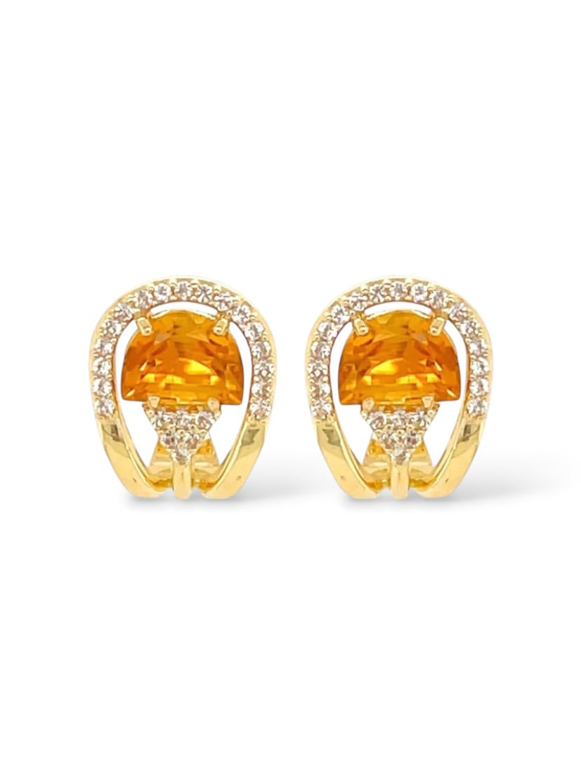 Pendulum Yellow Citrine & White Topaz Earrings