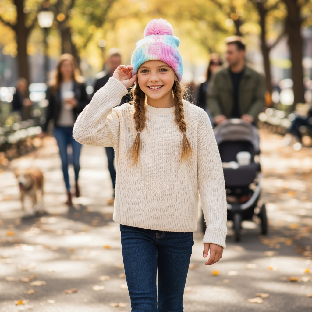 C.C Kids Pom Pom Cotton Candy Beanie