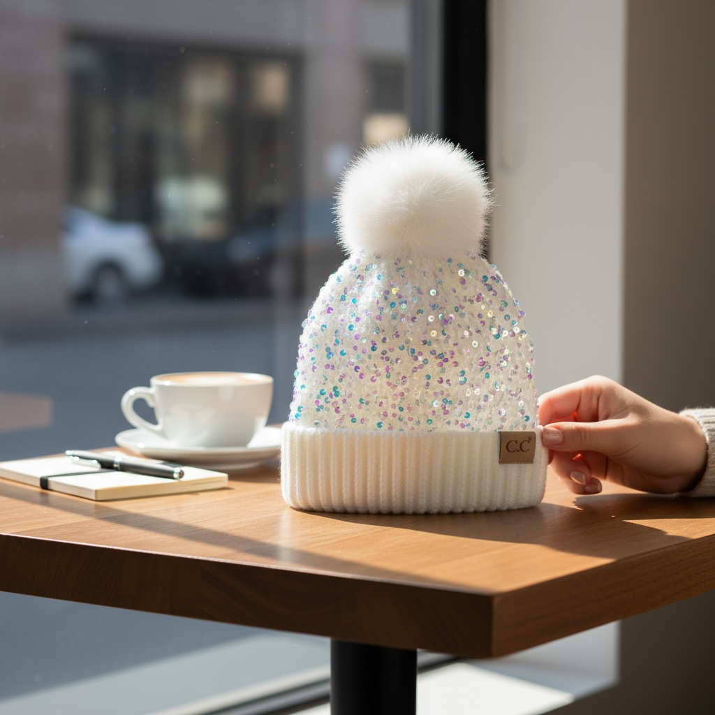 C.C Kids Pom Pom and Sequin Beanie