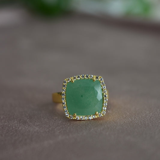 Deux 18k Yellow Gold Mint Green Emerald Quartz and White Topaz Ring