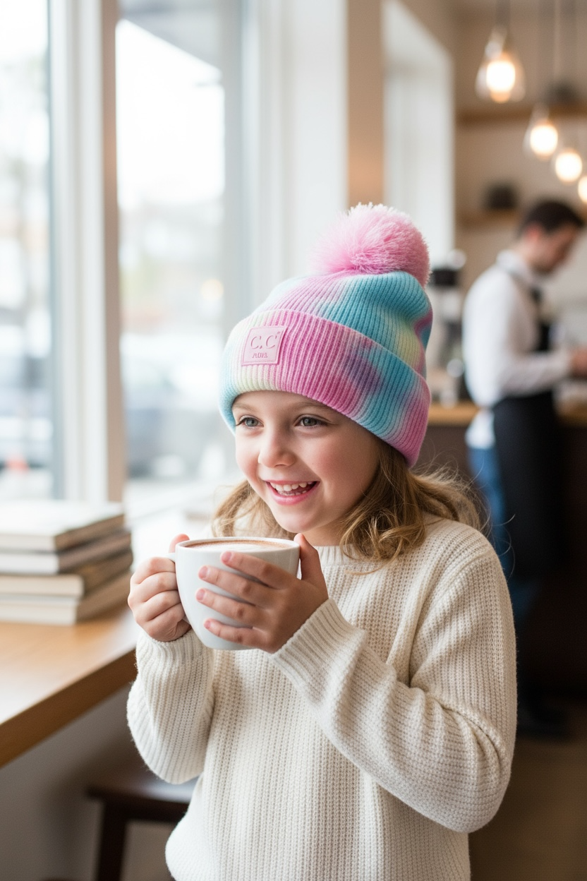C.C Kids Pom Pom Cotton Candy Beanie