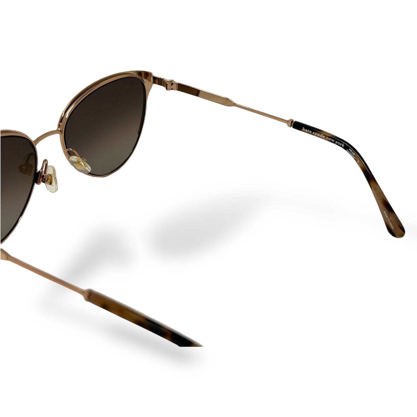 Kate Spade - Ianna Sunglasses gold frame with brown tortoise shell arm tips and cream color frame design. interior view. logo present