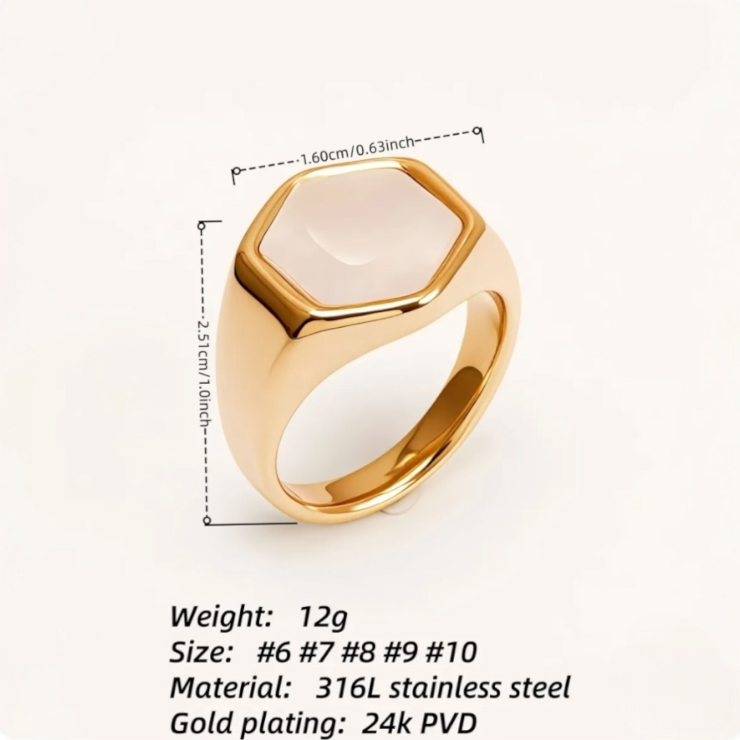 Women's Gold Hexagon Shell Stainless Steel Ring