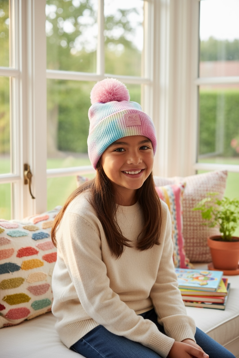 C.C Kids Pom Pom Cotton Candy Beanie