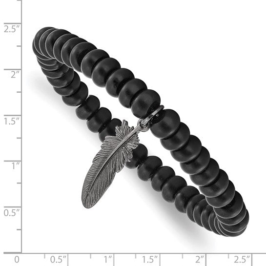 Material: matte black Agate Rhondelle beads, Brass feather
Measurement: 8.5" circumference with about an 1" stretch