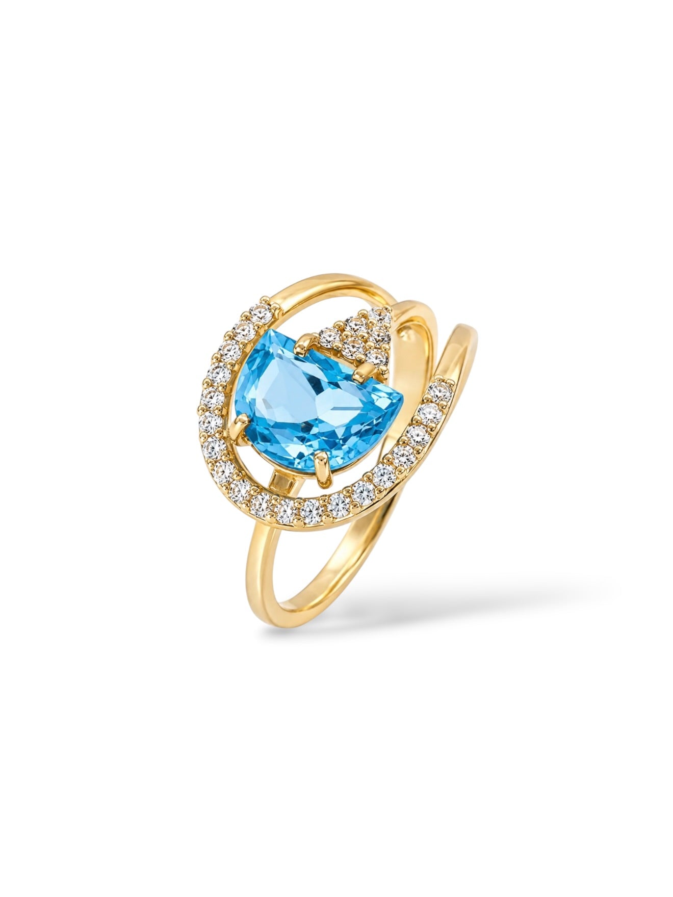 Pendulum Blue Topaz & White Topaz Ring