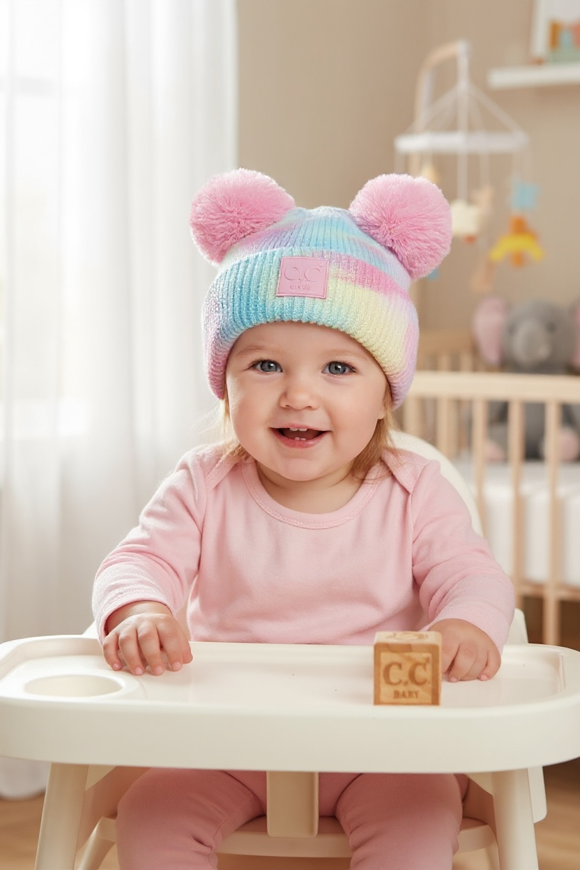 C.C Baby Pom Pom Cotton Candy Beanie
