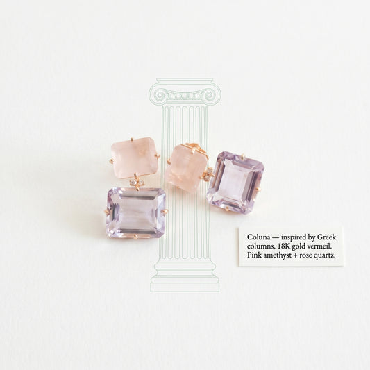 Coluna 18K Gold Earrings with Pink Amethyst and Rose Quartz Gemstones