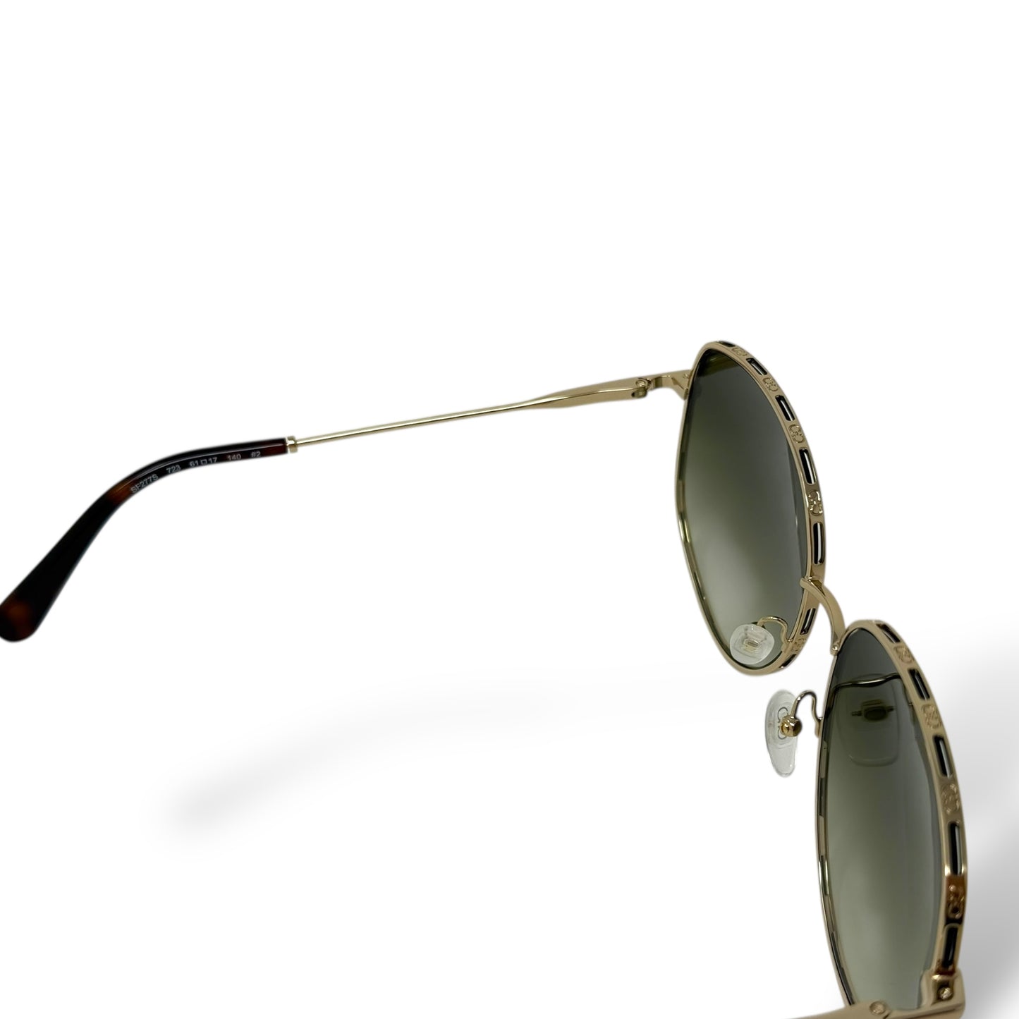 Ferragamo - SF277S Sunglasses women, oversized, lightweight, round wire gold frame with green gradient lens. top, interior view