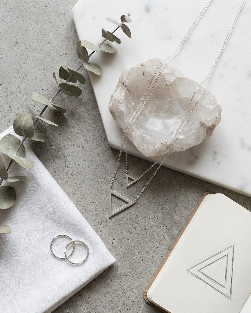 Double Triangle Silver Minimalist Necklace