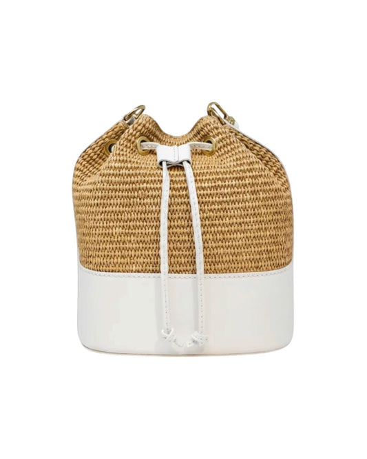 Bella Riviera Italian Leather & Raffia Bucket Bag