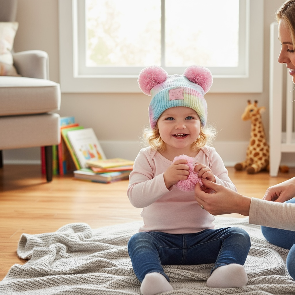 C.C Baby Pom Pom Cotton Candy Beanie