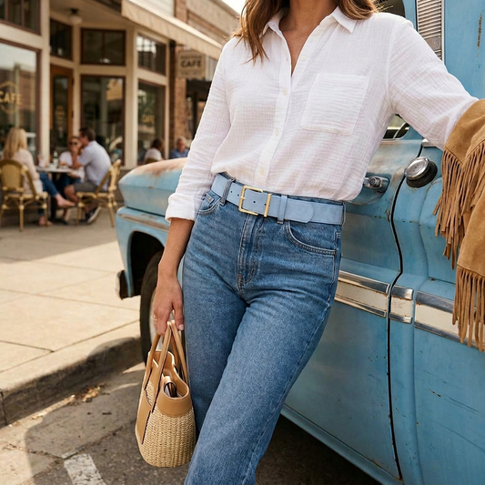 Springtime Light Blue Suede Belt