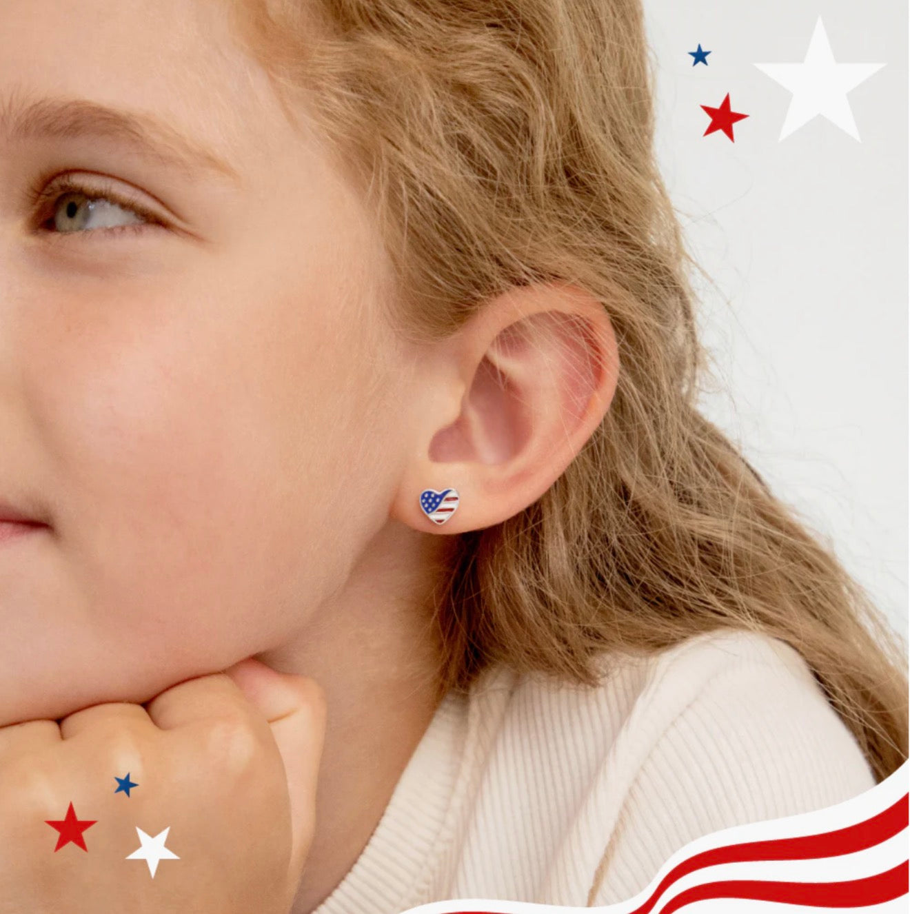 Patriotic Heart Sterling Silver Screw Back Earrings