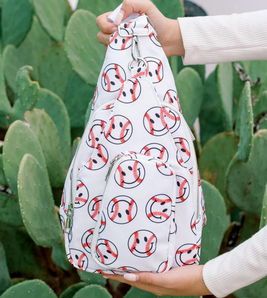 white baseball sling bag