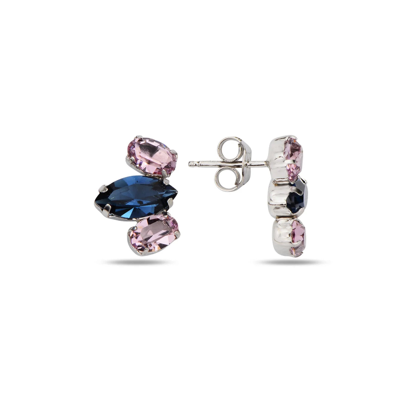 Maestro Italy Neptune Stud Earrings Sterling Silver, Rhodium Plated with Swarovski Crystals