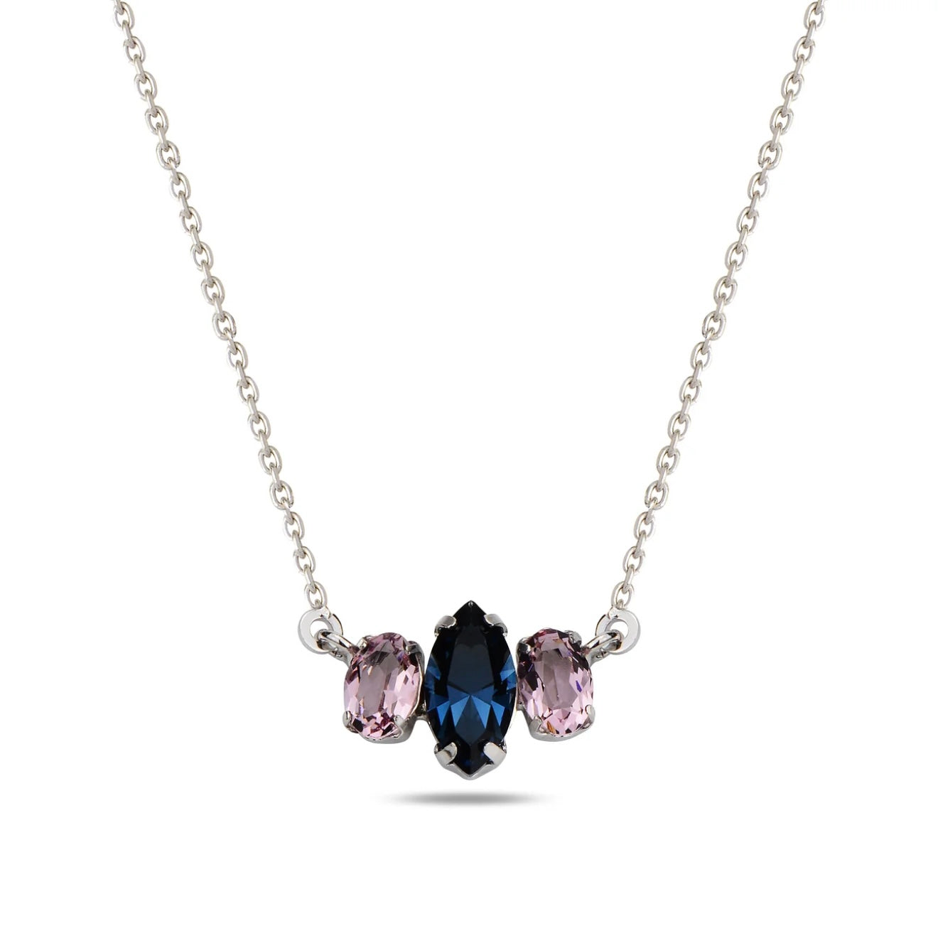 Necklace with three Swarovski crystals on a white background