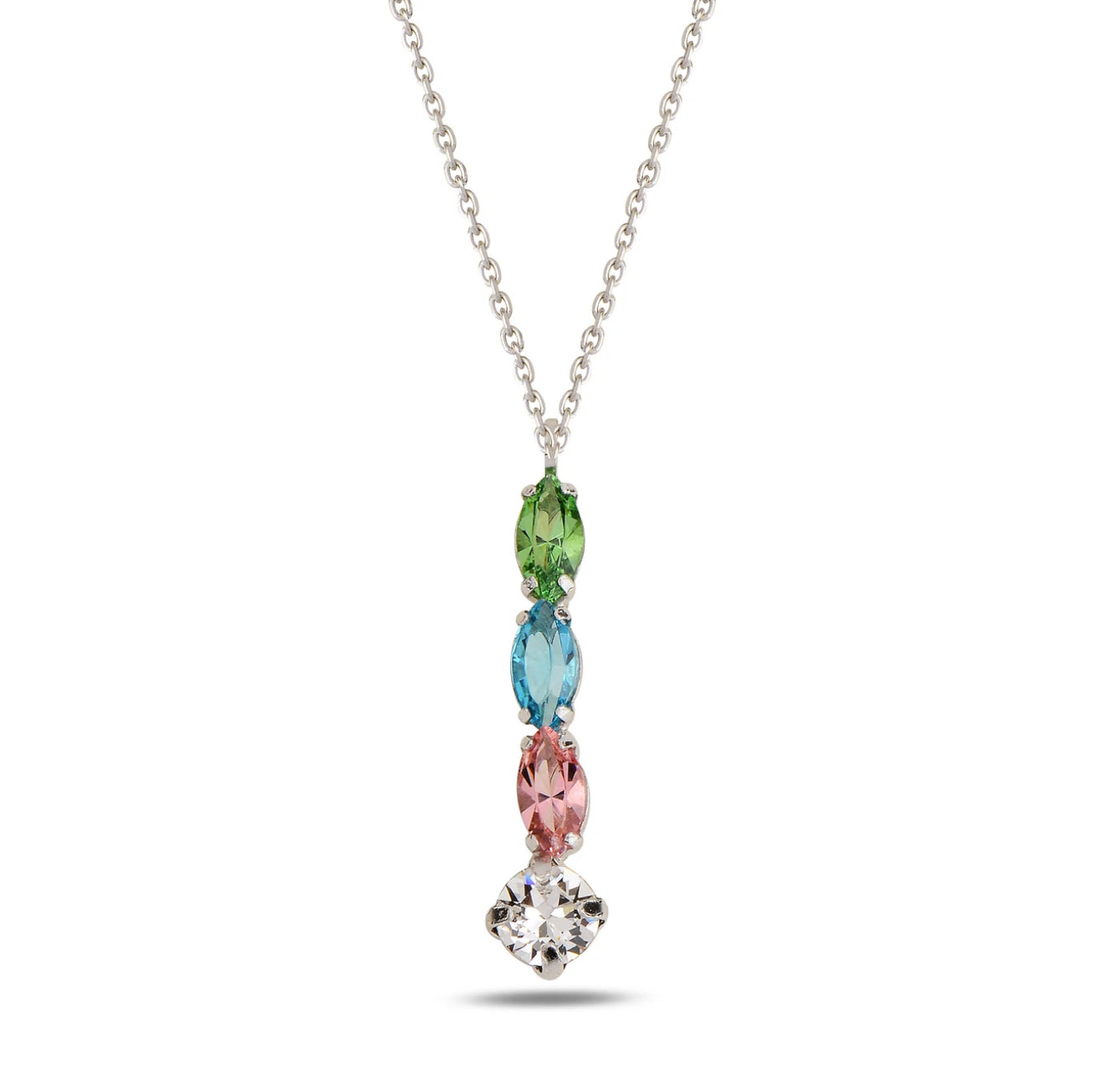 Necklace with multicolored swarovski crystals on a white background