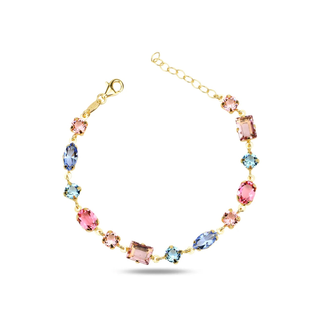 Maestro Italy Alto Tamur Bracelet, Sterling Silver, Gold-Plated, Multi-Colored Swarovski Crystals