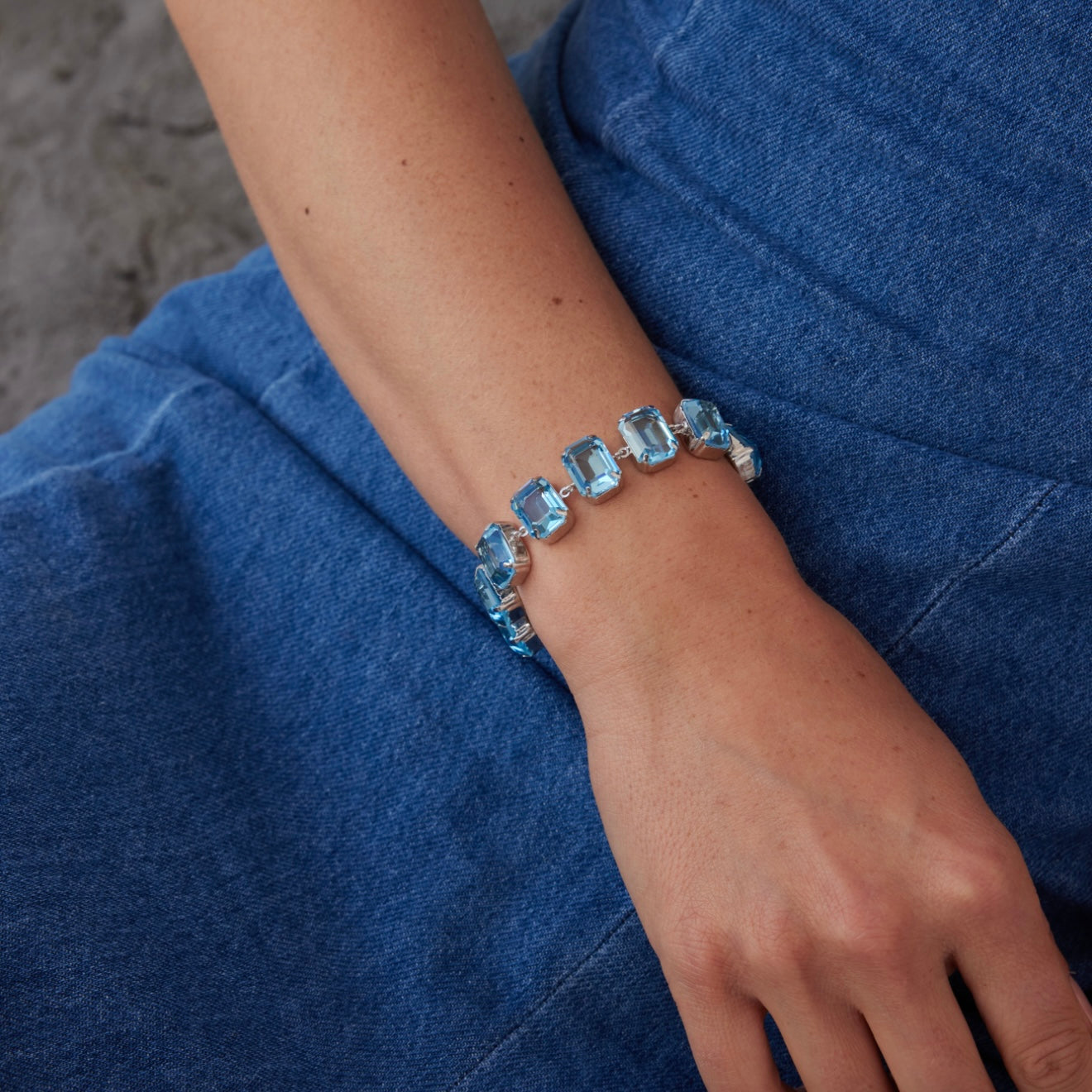 Maestro Italy Alto Tamtur Bracelet, Sterling Silver, Rhodium-Plated, Aquamarine Swarovski Crystals