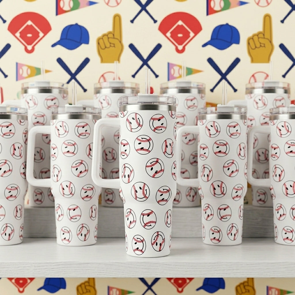 Baseball Happy Faces 40 oz Tumbler with Handle