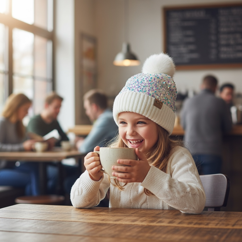 C.C Kids Pom Pom and Sequin Beanie