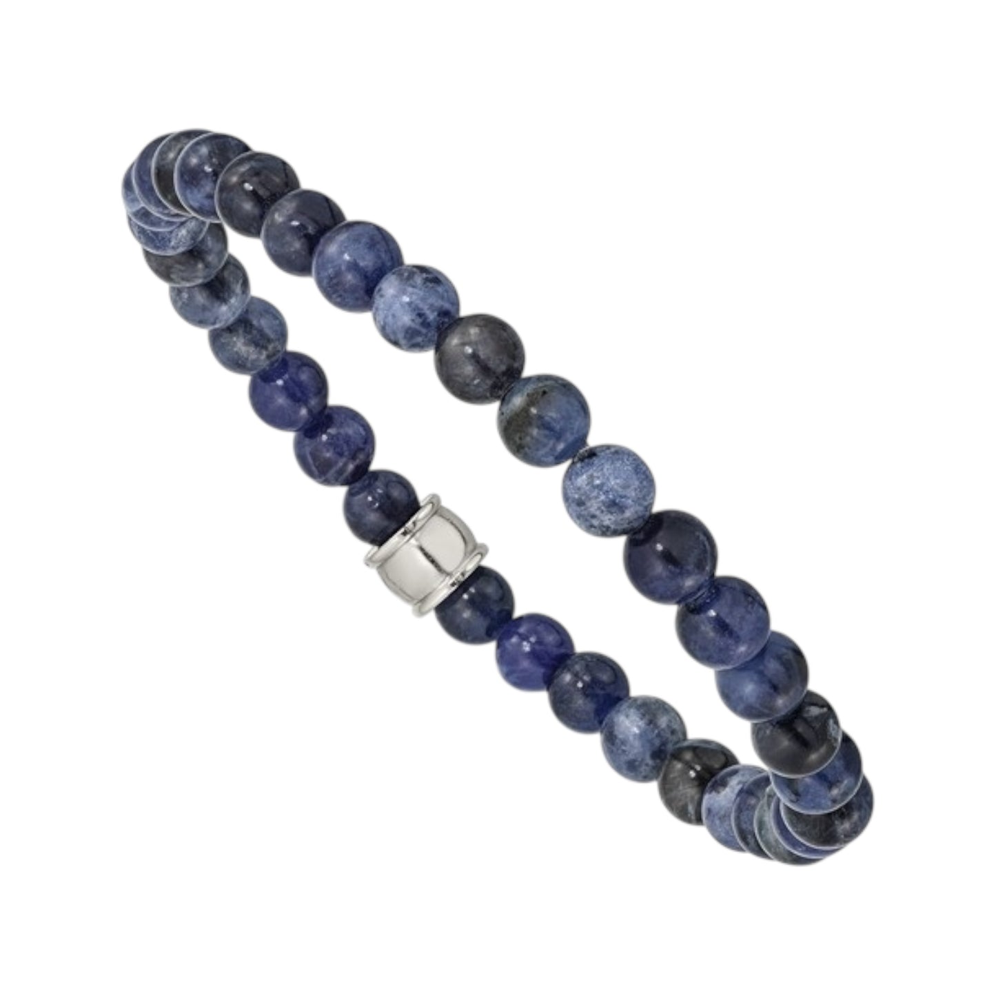 Chisel Men's Stainless Steel Polished Blue Sodalite Beaded Stretch Bracelet