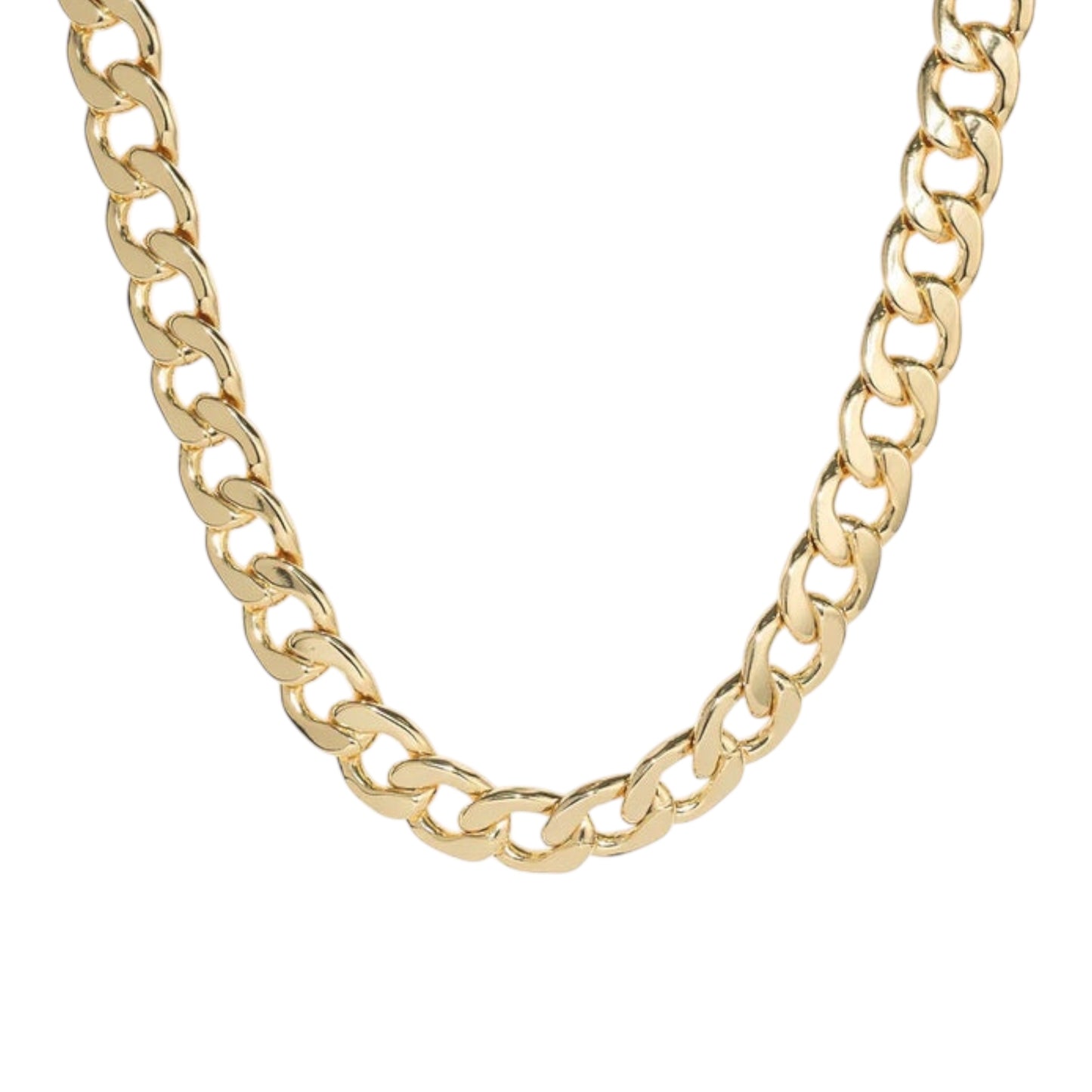 Gold chain necklace on a white background