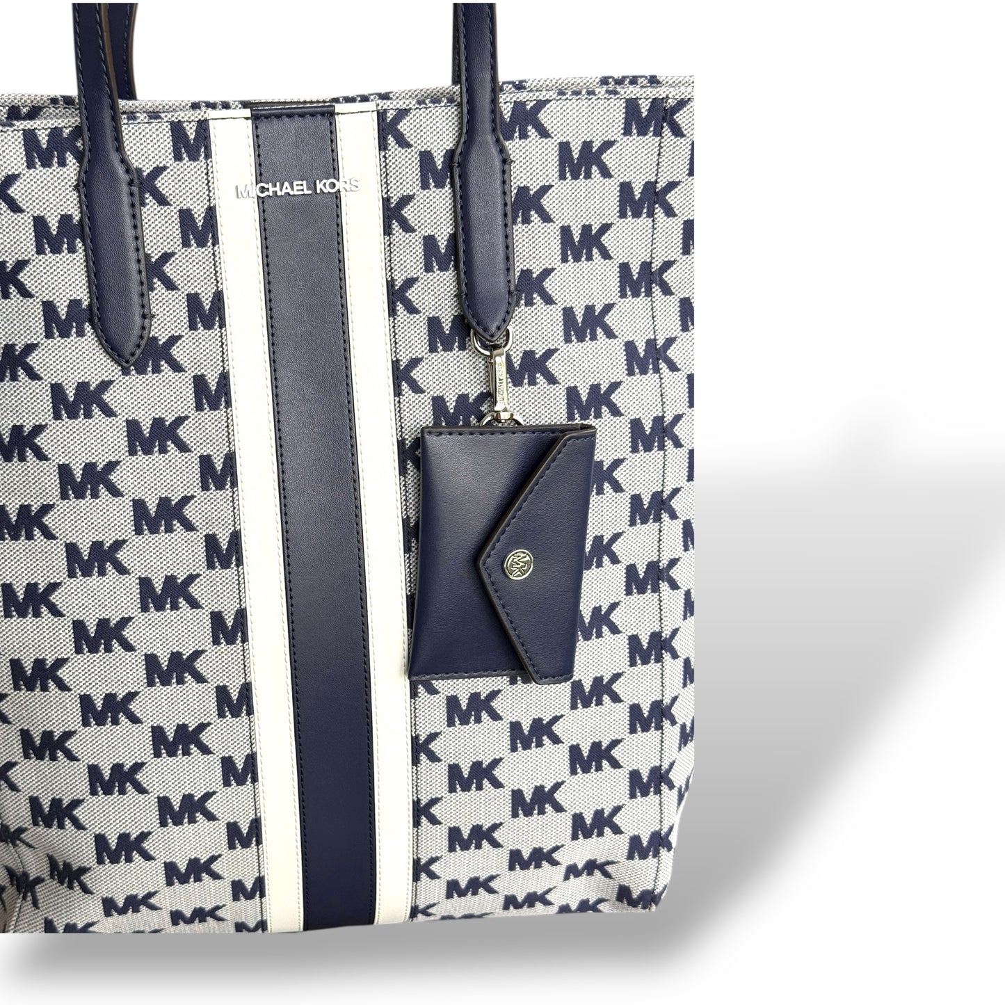 Michael Kors Vincent Large Logo Jacquard Tote W/Card Holder Attachment