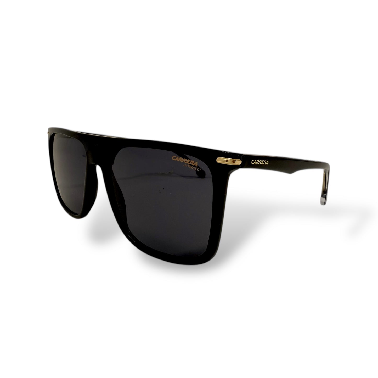 Black sunglasses with a visible brand logo on a white background
Carerra - 278/S 02M2 IR
Frame style: square, lightweight
Frame Color: black
Lens Color: black
