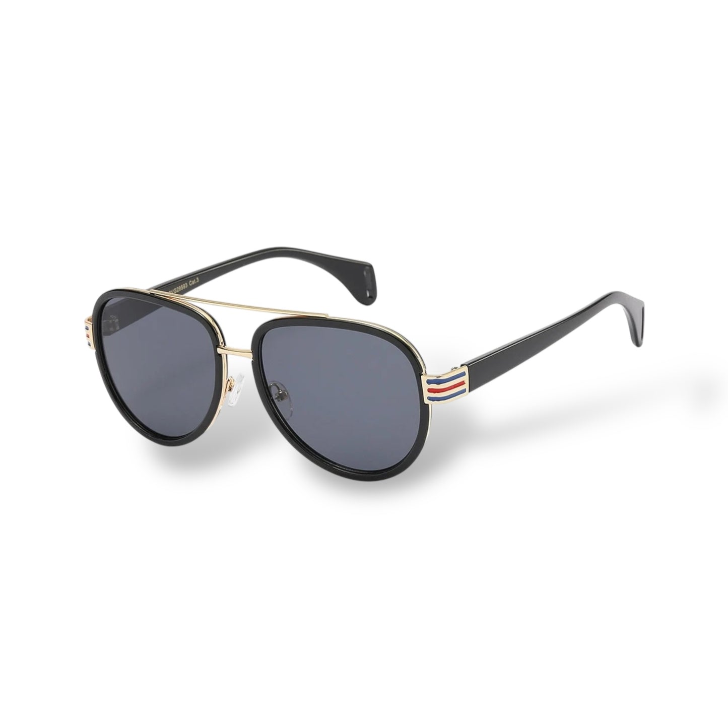 Sunglasses with gold frame and black arms on a white background
Measurements: 55 mm - 20 mm - 136 mm
Style: VG29593
