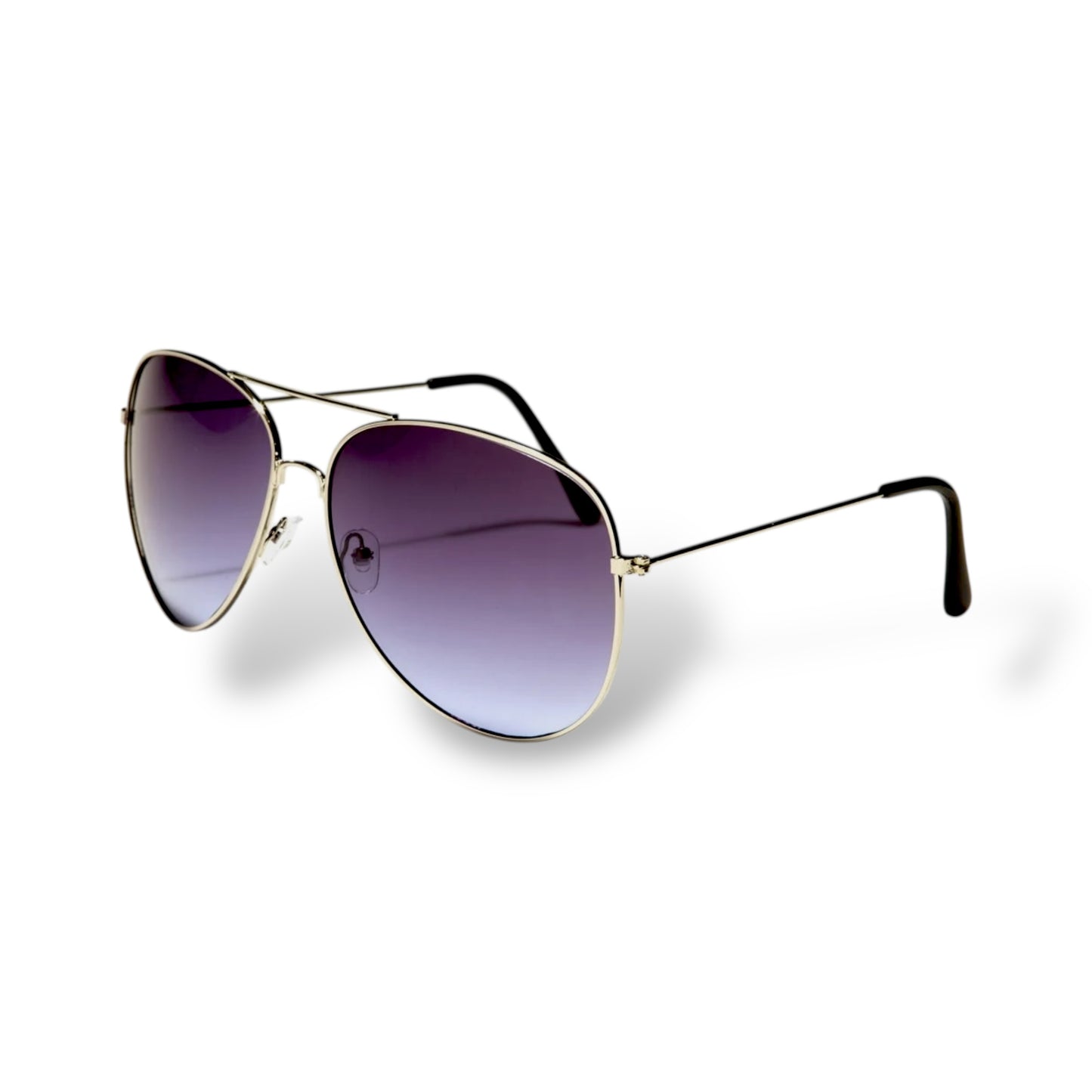 Aviator sunglasses with blue gradient lenses on a white background