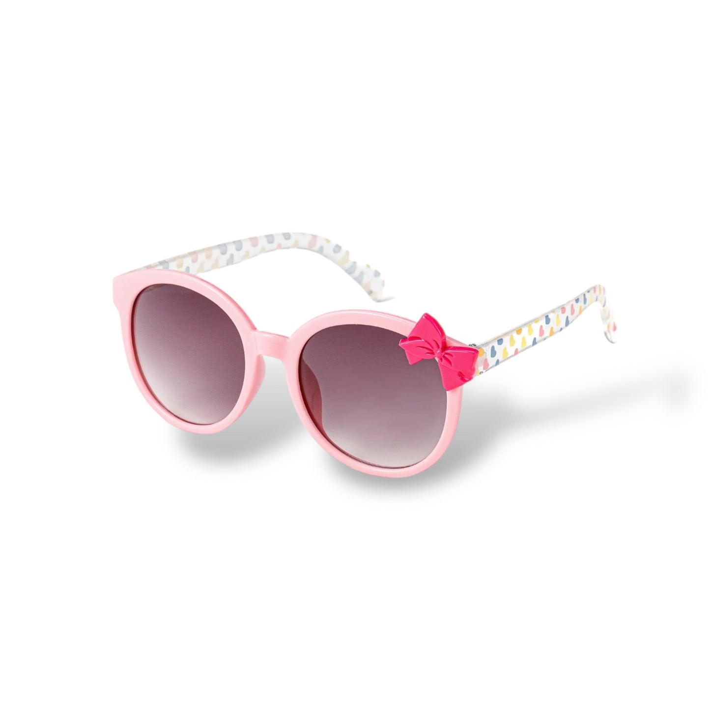 Girls Pink Sunglasses with Bright Pink Bow and Colorful Polka Hearts