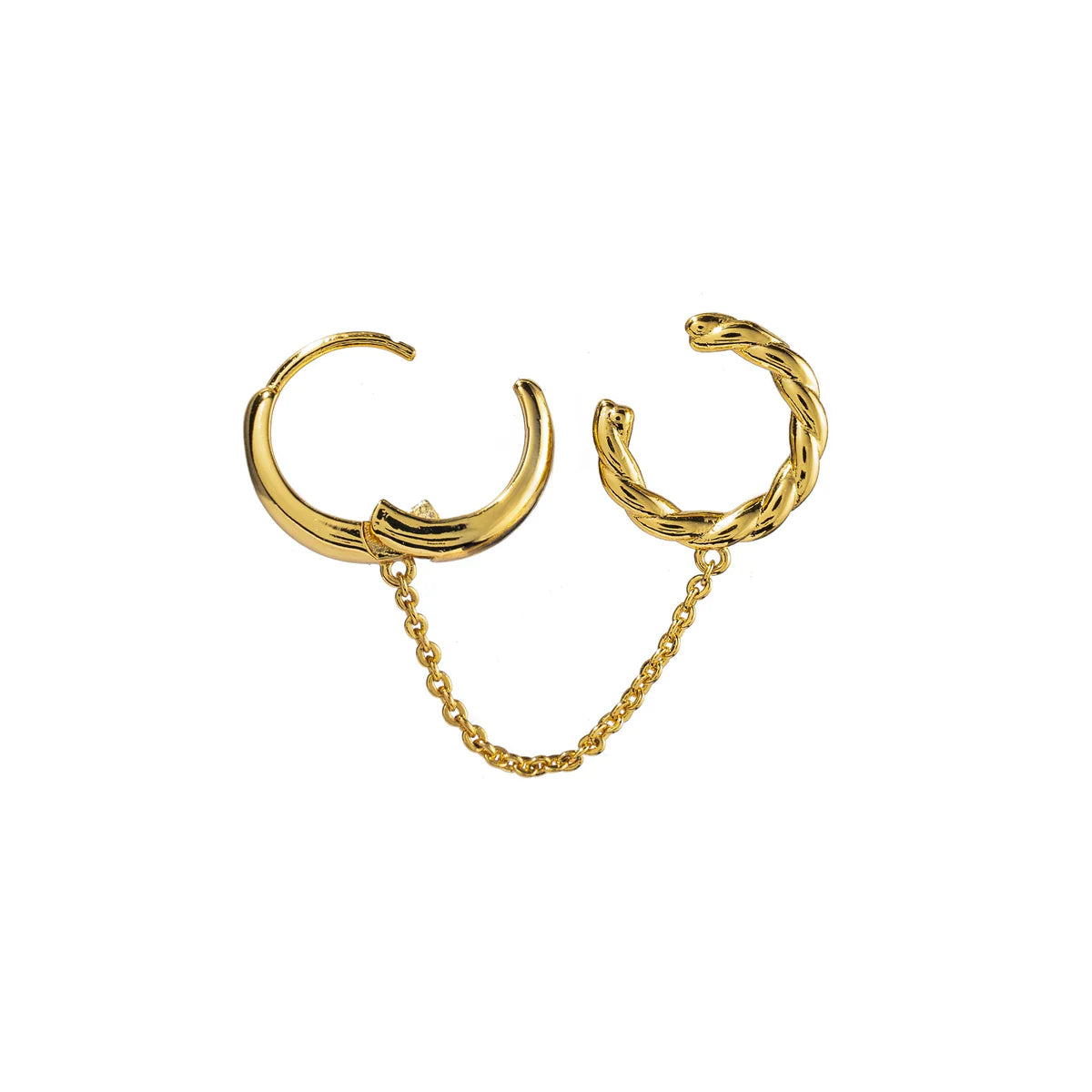 Gold hoop earrings with a chain link on a white background