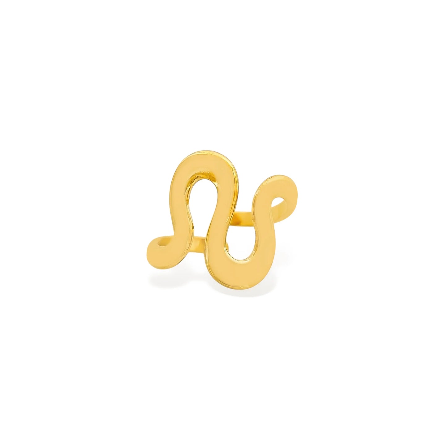 Gold ring with a unique design on a white background