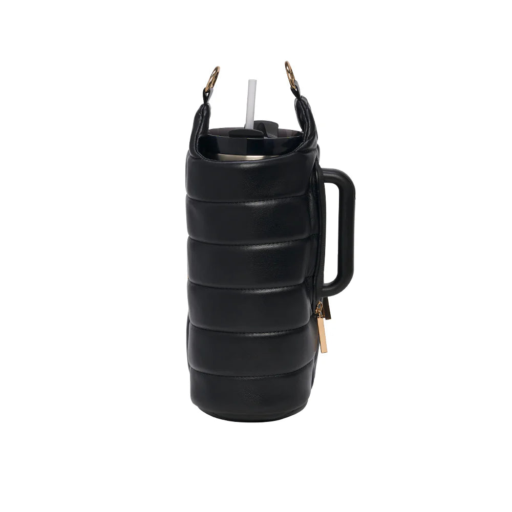Black insulated mug with handle on a white background