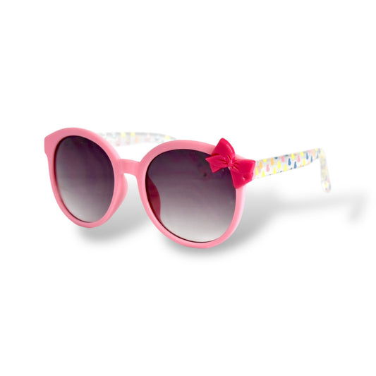 Girls Pink Sunglasses with Bright Pink Bow and Colorful Polka Hearts