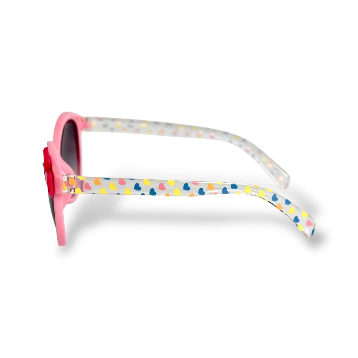 Girls Pink Sunglasses with Bright Pink Bow and Colorful Polka Hearts
