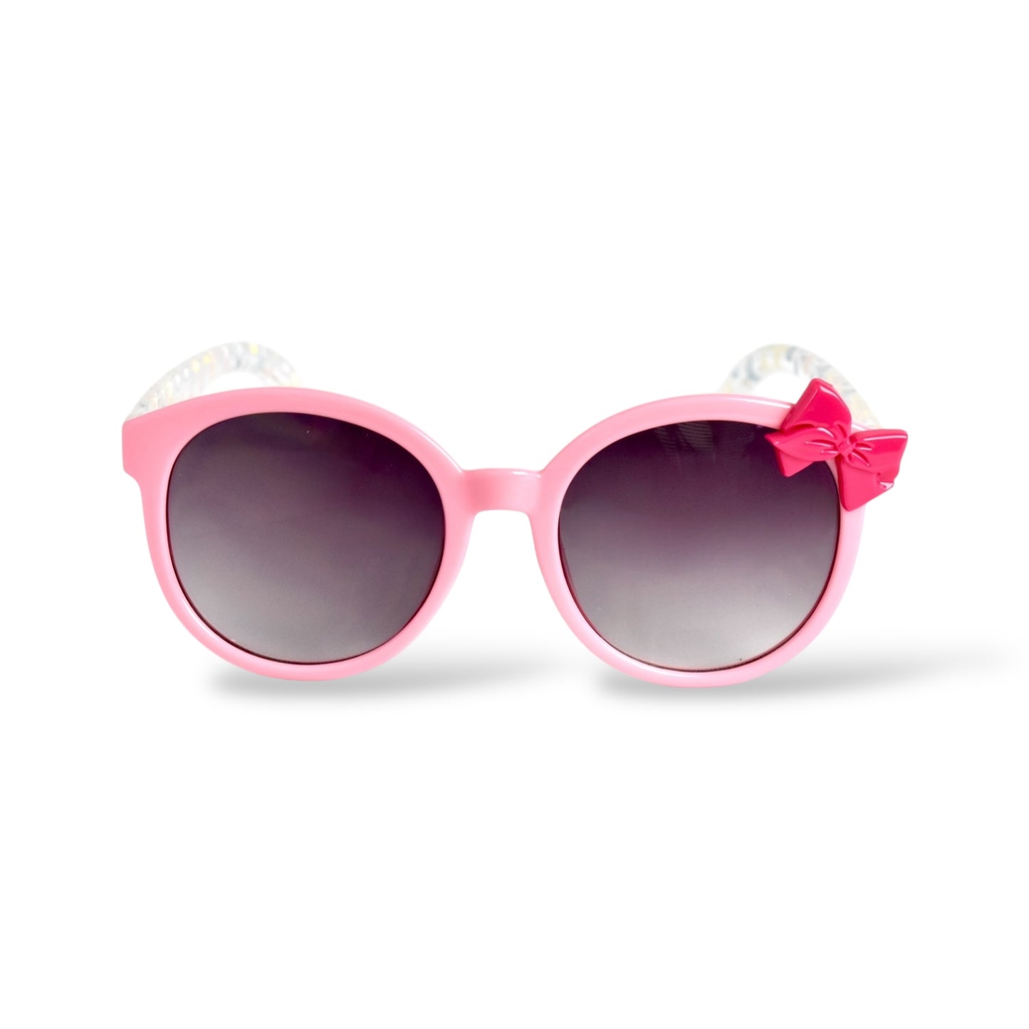 Girls Pink Sunglasses with Bright Pink Bow and Colorful Polka Hearts