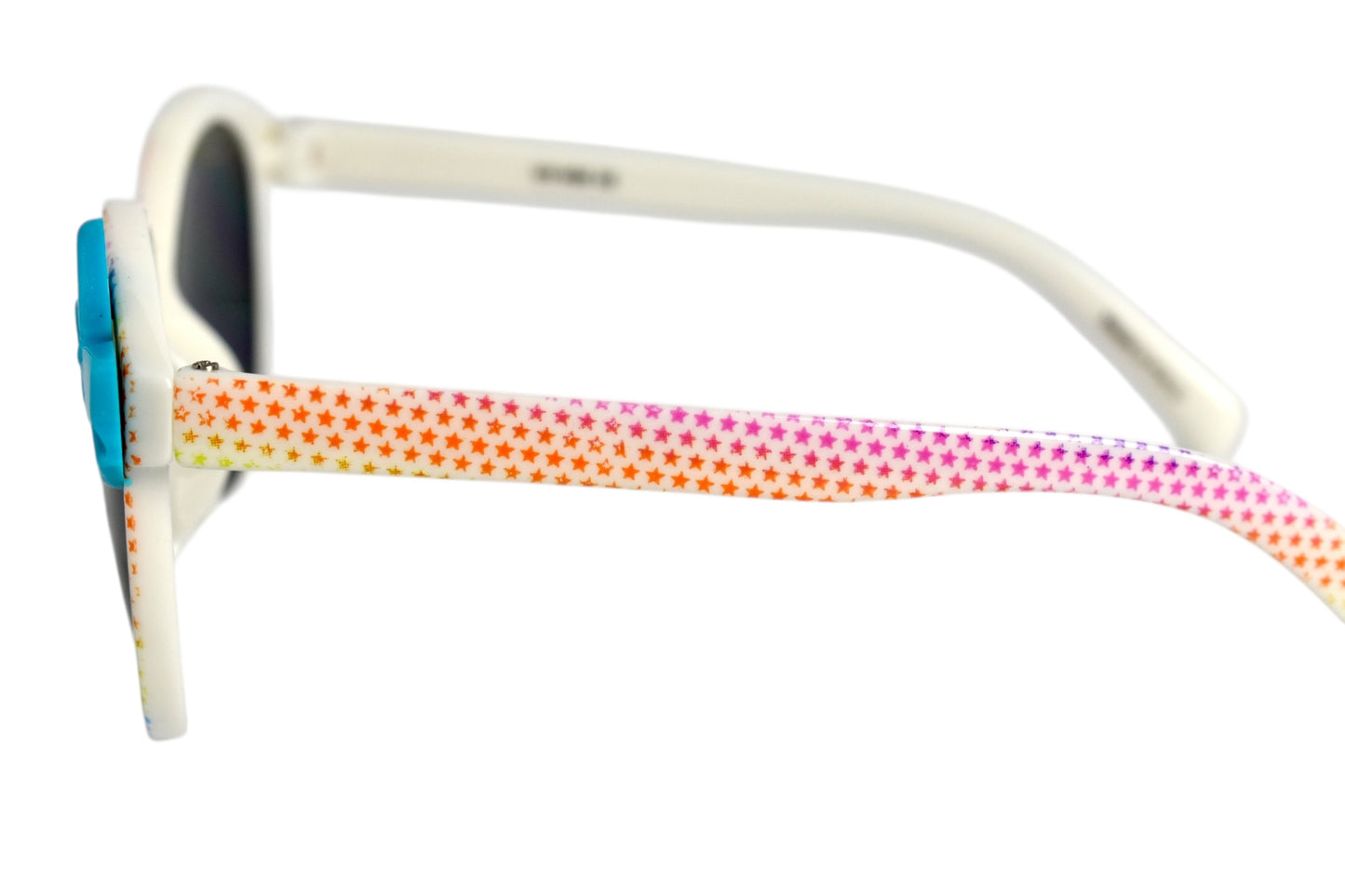 Girls White Sunglasses with Rainbow Tiny Stars and Bright Blue Bow