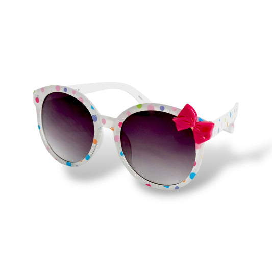 Girls White Sunglasses with Pink Bow and Colorful Polka Dots