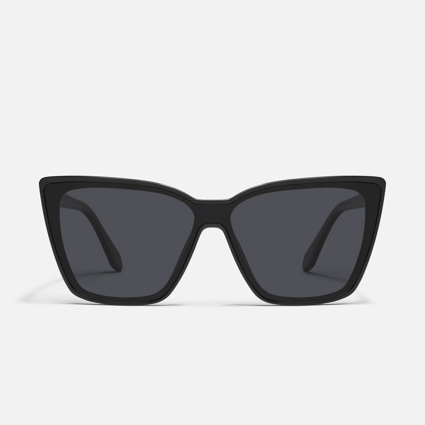 Black cat-eye sunglasses on a light gray background