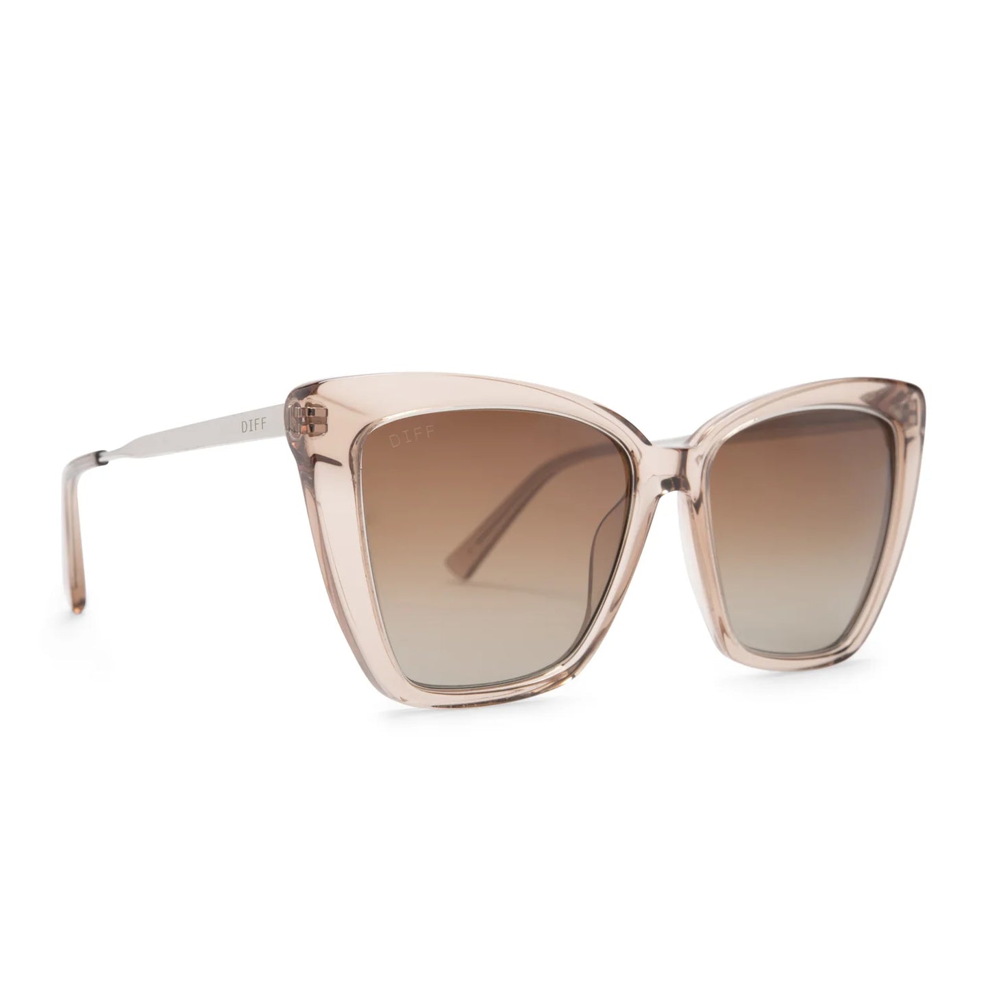 Sunglasses with a gradient brown lens on a white background