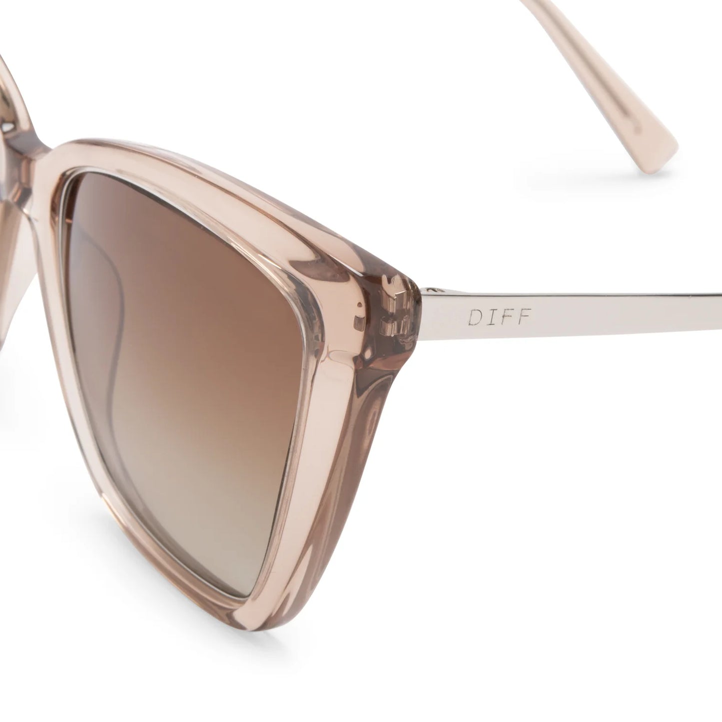 Sunglasses with a gradient brown lens on a white background