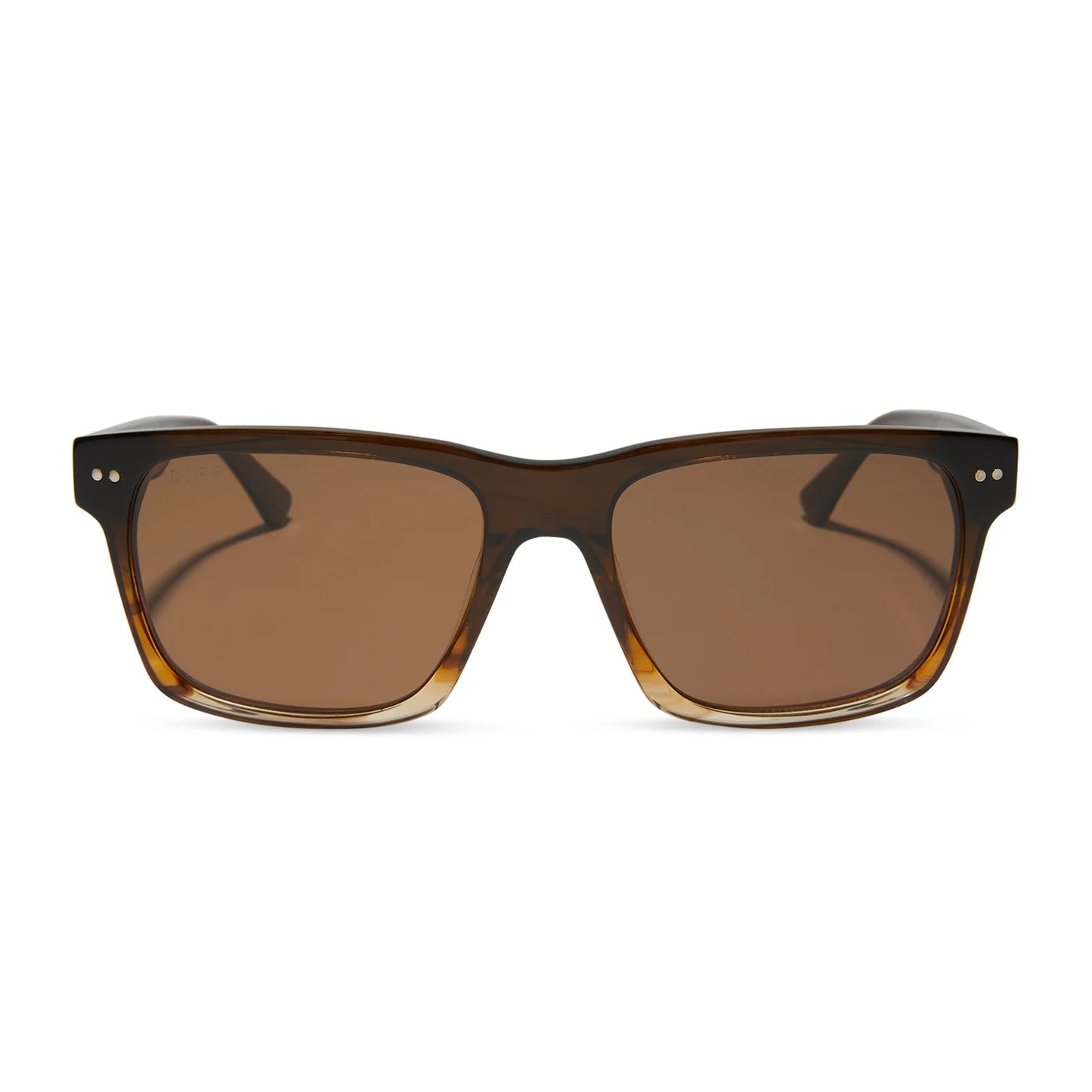 Brown sunglasses with a tortoiseshell frame on a white background