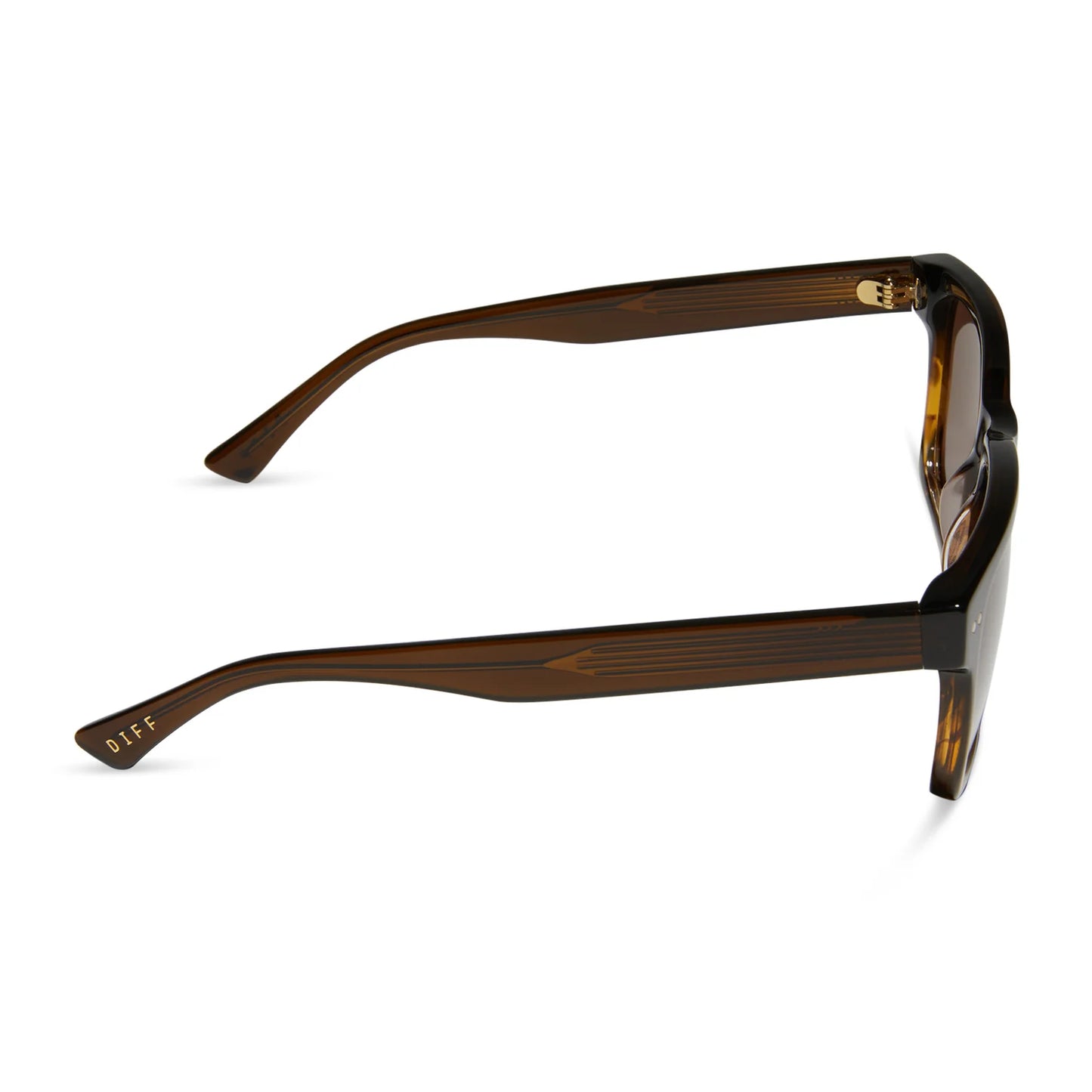 Brown sunglasses with a tortoiseshell pattern on a white background