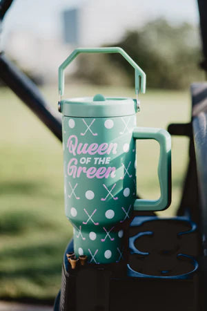 Queen of the green 38 oz tumbler green with pink design