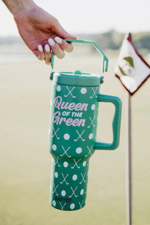 Queen of the green 38 oz tumbler green with pink design